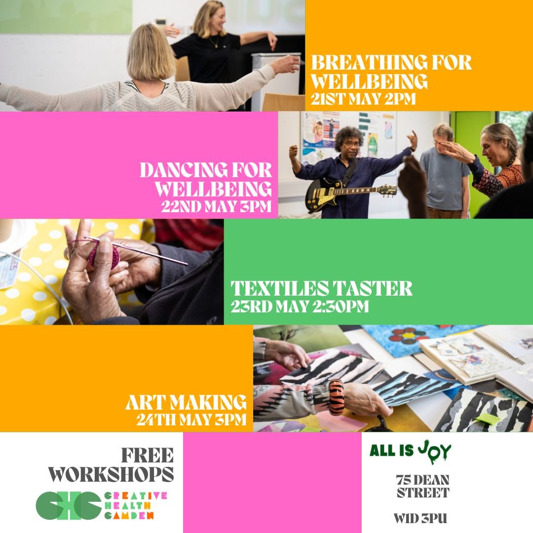Reminder that we will be hosting a series of completely FREE workshops during our upcoming Dean Street exhibition! These are a great way to get a peek at how exactly Creative Health Camden works. 

Click the link in our bio for more info! See you the