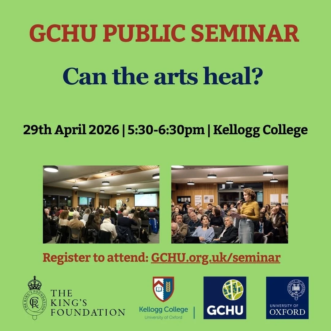Can The Arts Heal? 🎨🕊

APRIL 29 17:30PM - 18:30PM

At Kellogg College, University of Oxford60-62 Banbury Road, OxfordOX2 6PN

Our Artistic Director, Antonia Attwood will be speaking at the Global Centre of Healthcare and Urbanisation (GCHU)&rsquo;s