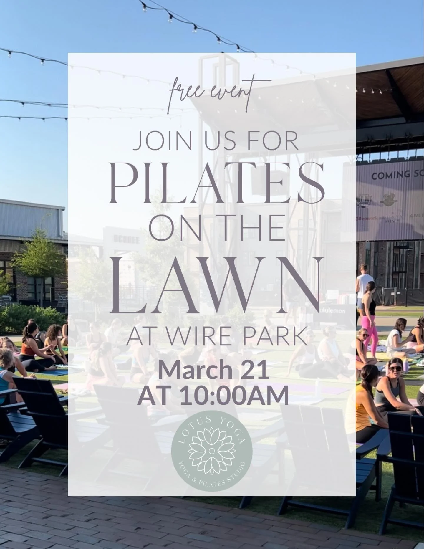 It&rsquo;s back!

Join us for Pilates on the Lawn at @wirepark 

Saturday, March 21 at 10 AM

See you on the lawn! 

#lotusyogaandpilates #wirepark #pilatesonthelawn #watkinsvillega #freeclass