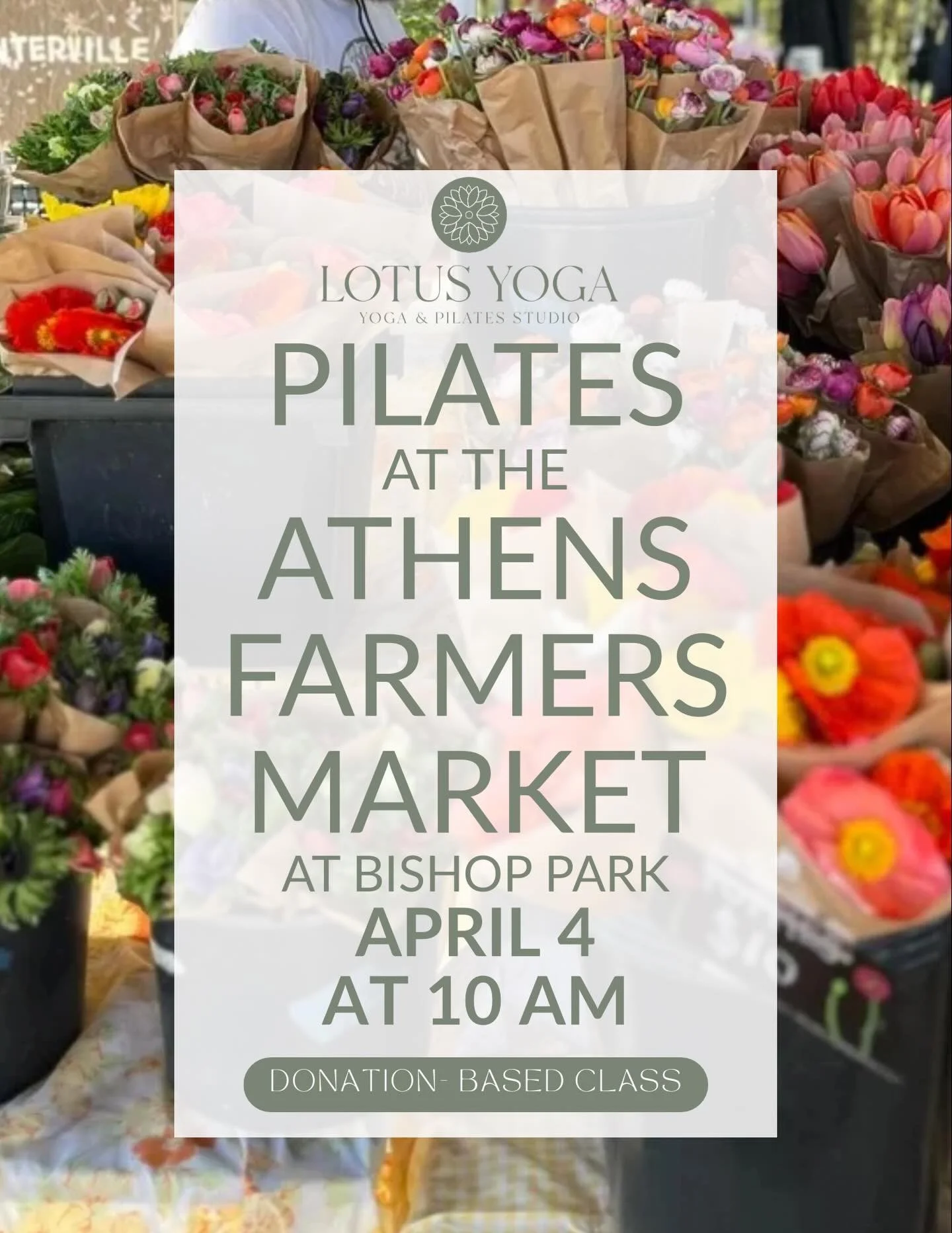 Fresh air, fresh movement

Join us for Pilates at the Athens Farmers Market this Saturday at 10 AM at Bishop Park. This is an all-levels outdoor class to help you wake up the body, connect with your breath, and start the weekend feeling strong and en
