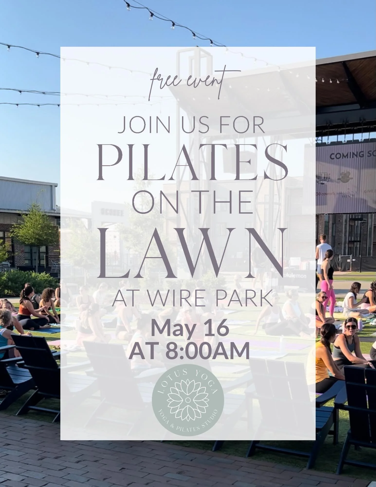 This weekend at Lotus!

Start your Saturday morning with Pilates on the Lawn at Wire Park☀️
Join us from 8:00&ndash;8:45 AM for movement, fresh air, and a strong start to your weekend.

Then on Sunday, slow down and reset at our Mother&rsquo;s Day Re