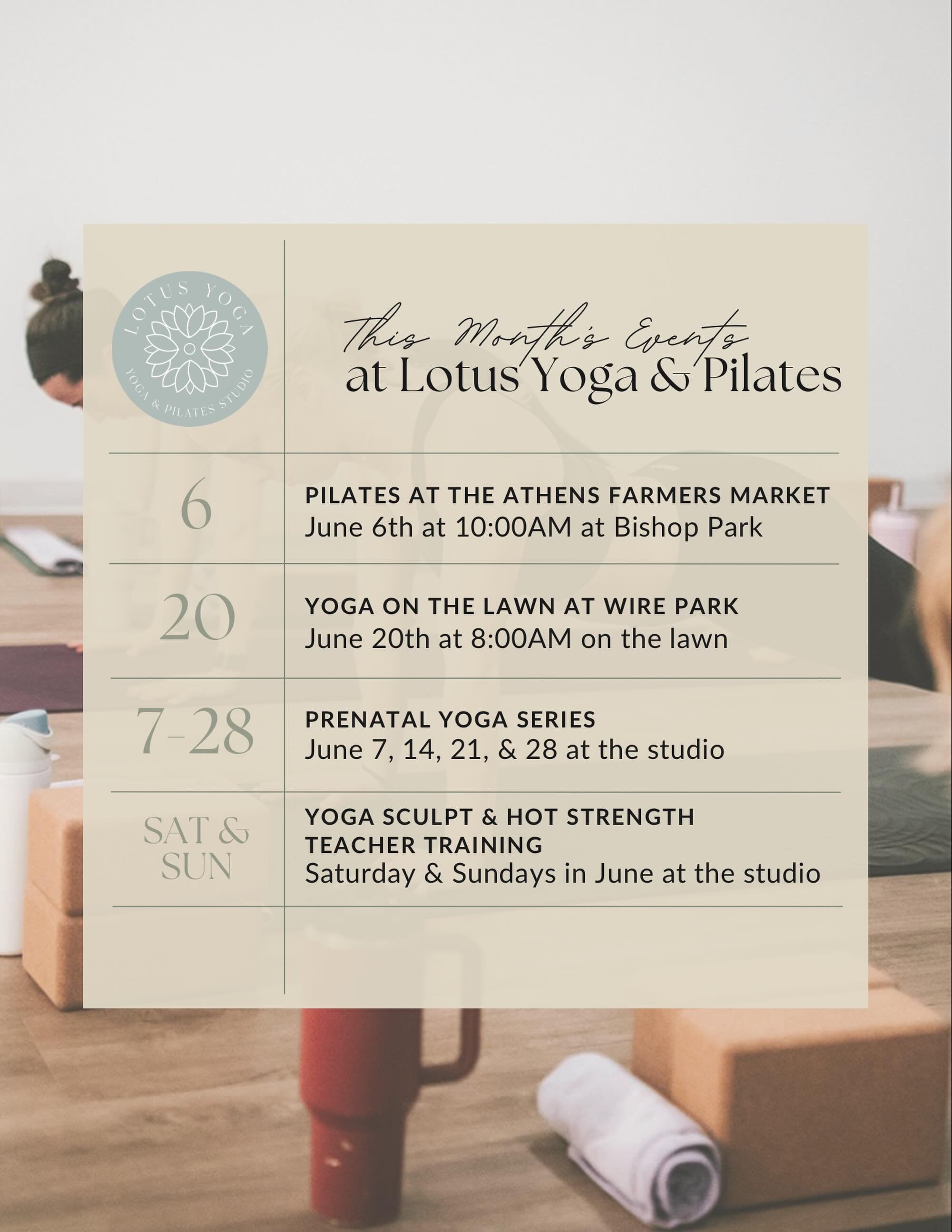 June at Lotus

A new month means new opportunities to move, connect, and grow with our community!

🔥 Yoga Sculpt &amp; Hot Strength Teacher Training
Ready to take your practice to the next level? Join us this June for our hands-on training designed 