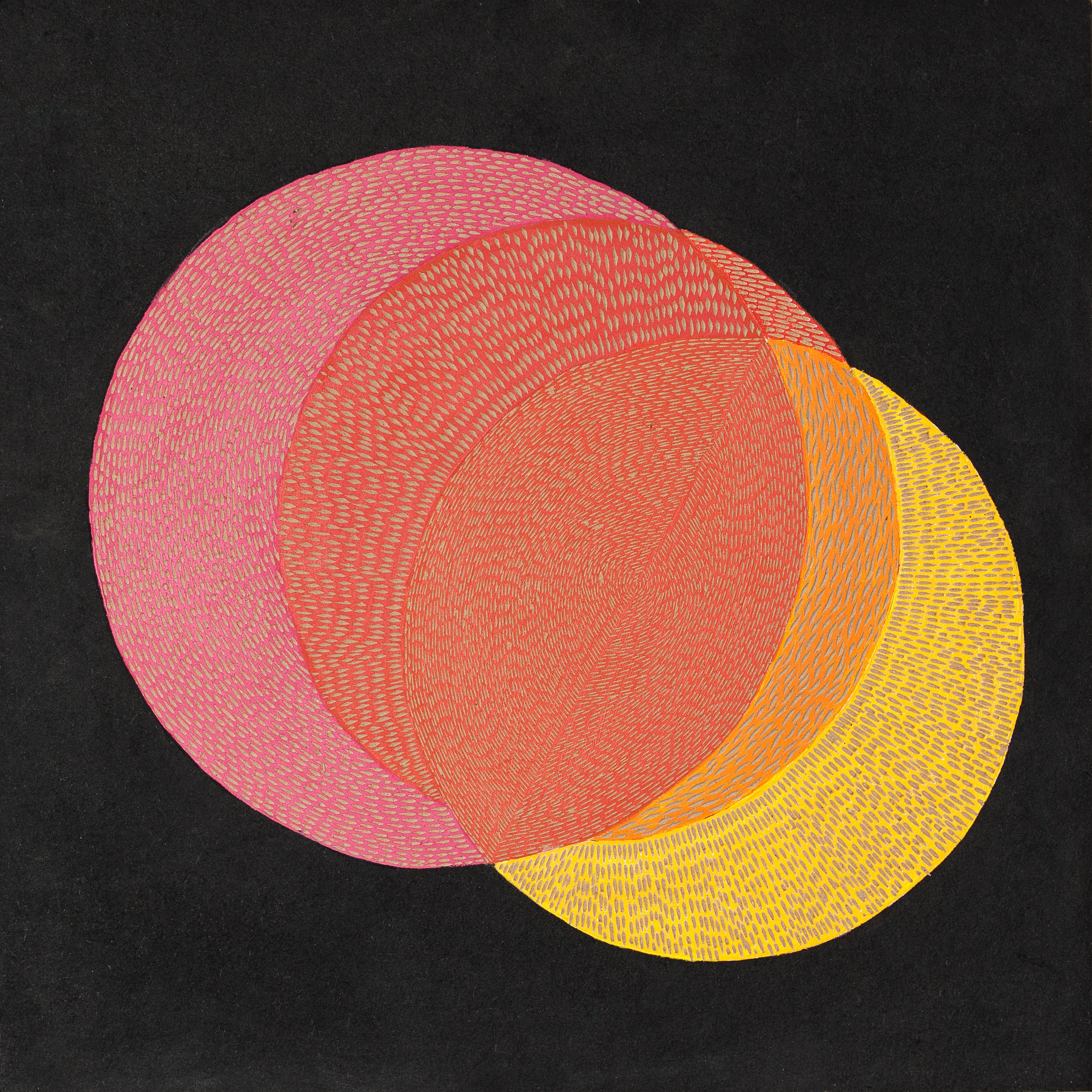 We have a lot in common #3 (orange), June 2023.
53 x 53 cm with frame.
Woodcut on MDF with Sumi Ink and Acrylic Paint.
500 euros
