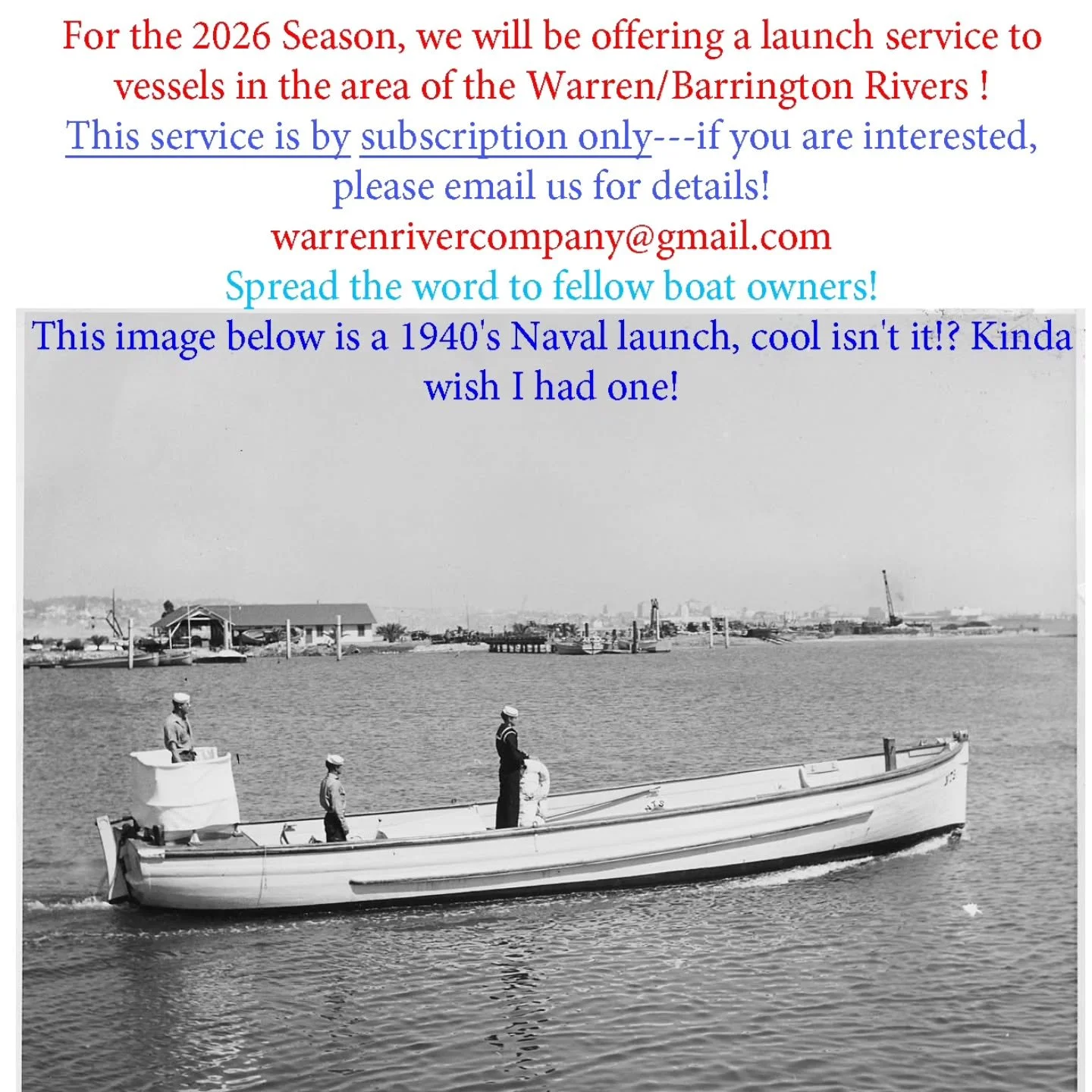 Launch service coming next season!

&nbsp;

&nbsp;

&nbsp;

&nbsp;

&nbsp;&nbsp;

&nbsp;

#warrenrivercompany #savethemerriweather #warren #warrenriver #barringtonriver #rhodeisland #discoverrhodeisland #discoverwarren #rhodeislandhistory #warrenpres