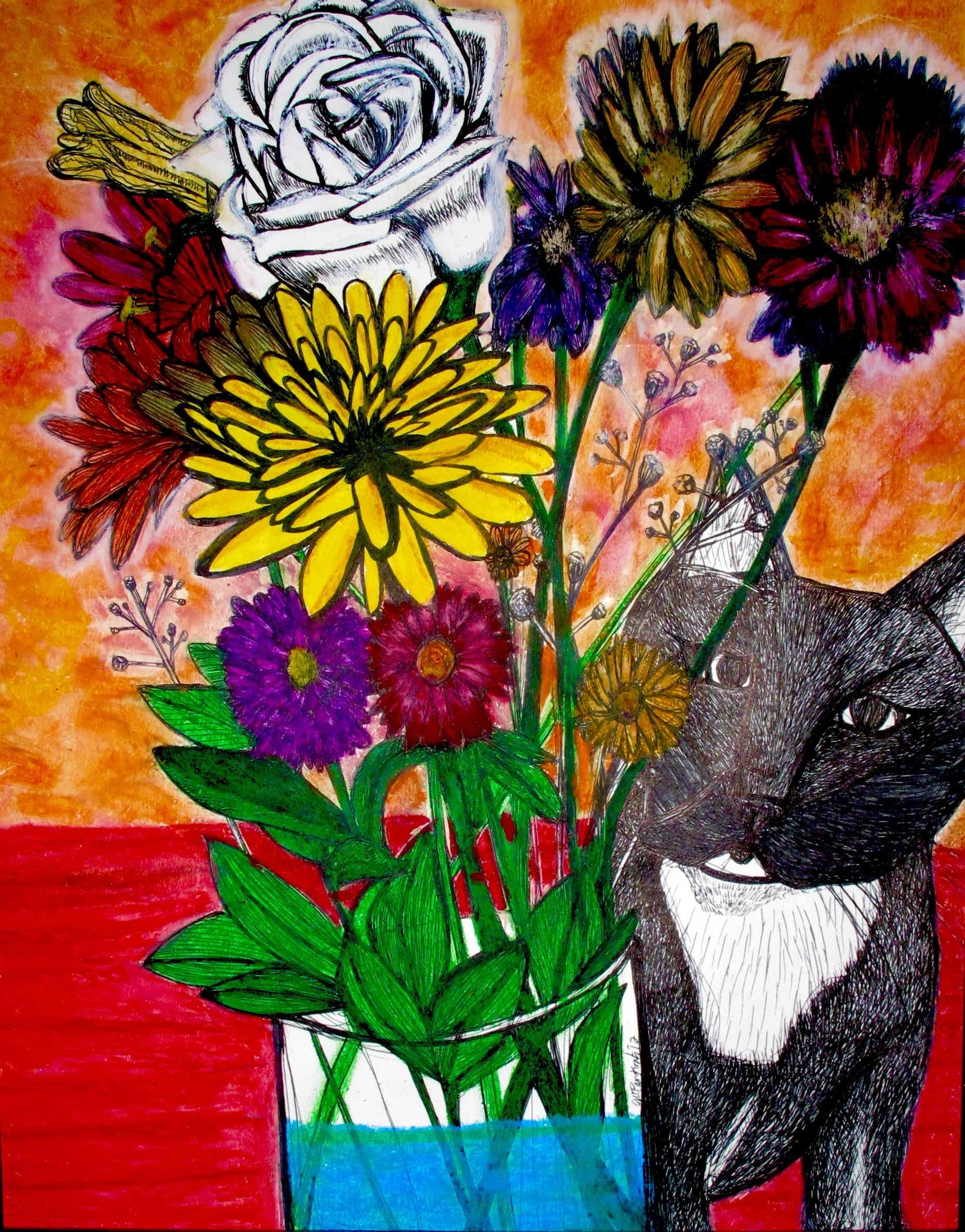 "Gato", 12 x 9, watercolor and pen on paper SOLD