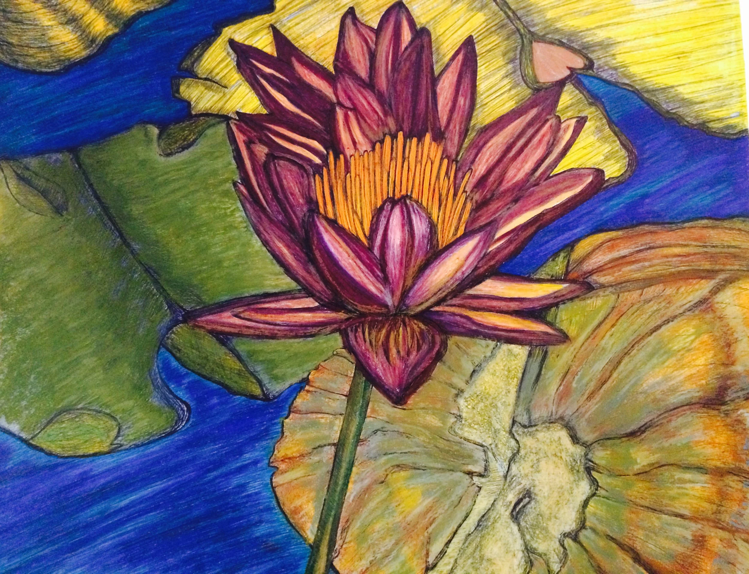 "Lotus 3", watercolor and pen on paper, SOLD 