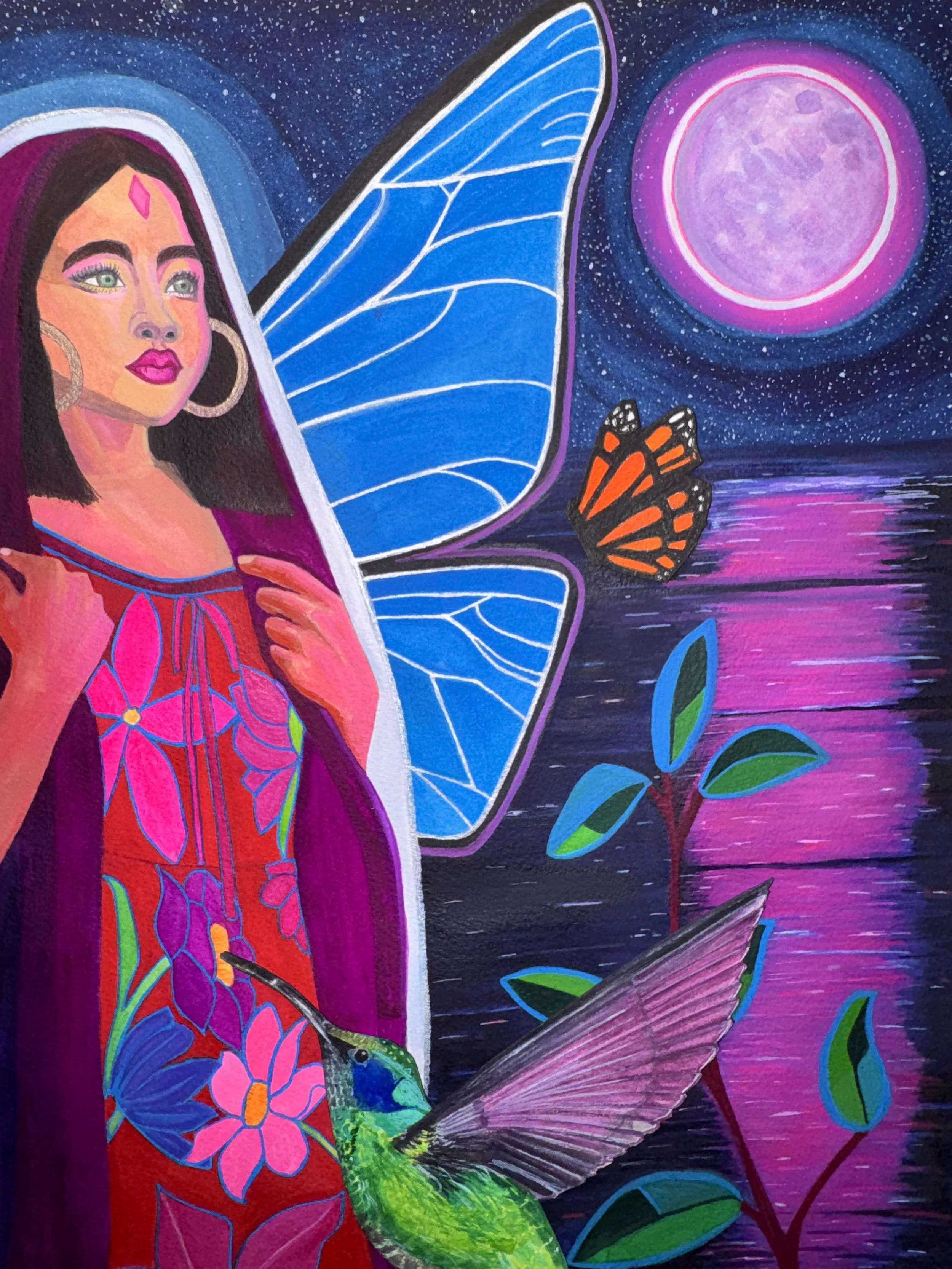 "Divine Feminine," 24 x 18, watercolor, gel pen and original watercolor collage on paper, 2026