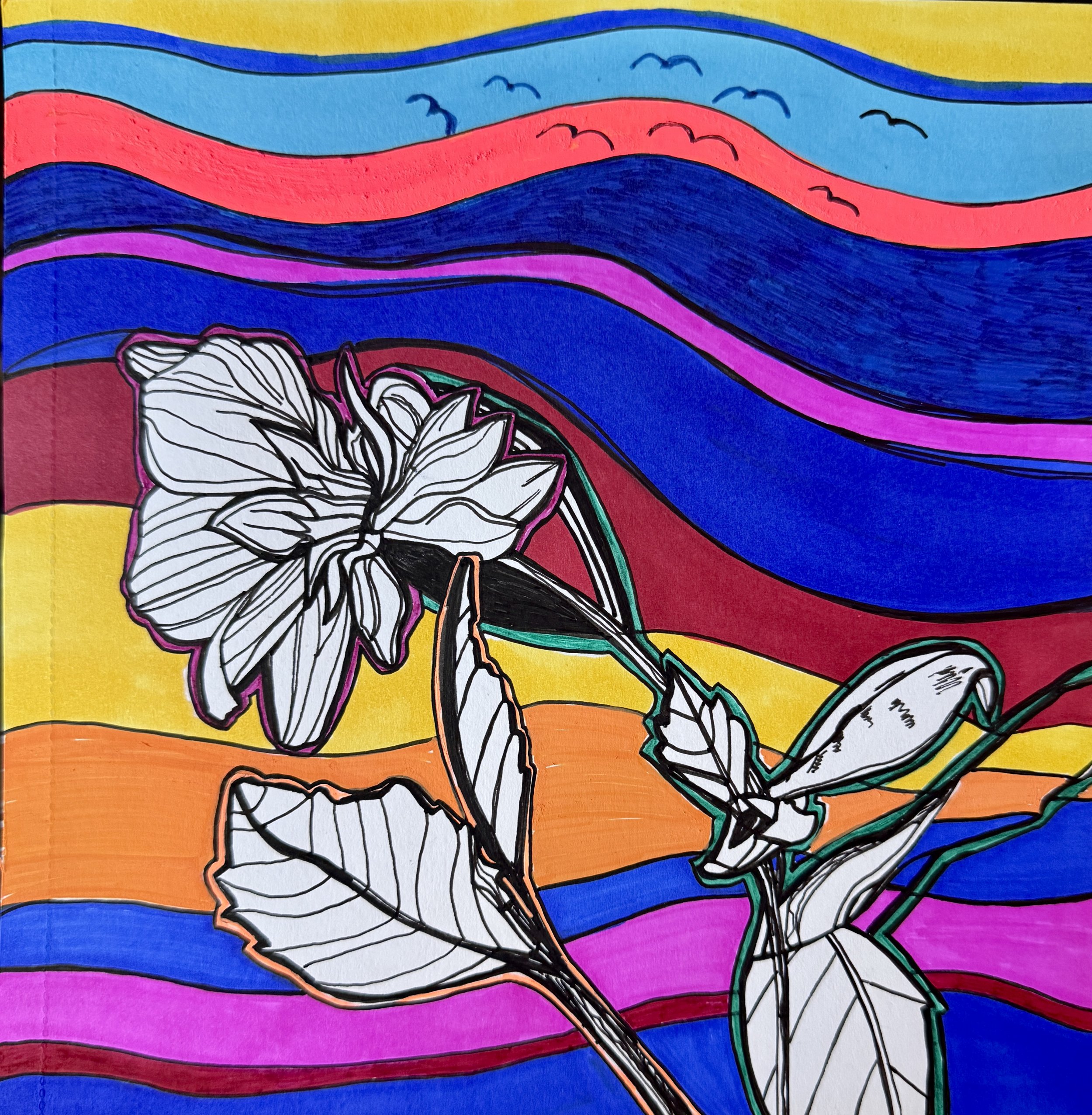 "Summer Breeze 2", 8 x 8, pen, marker on paper