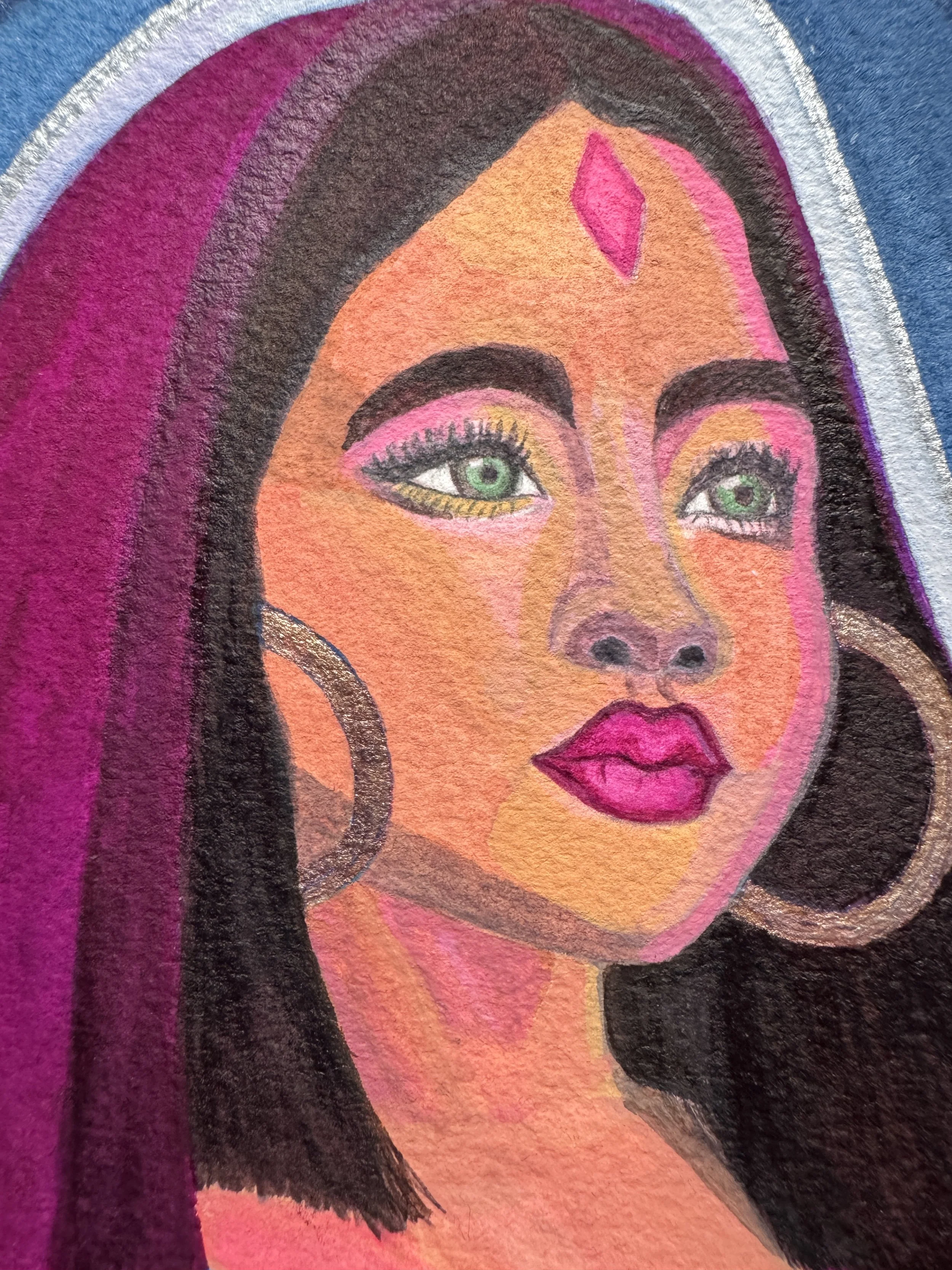 "Divine Feminine," 24 x 18, watercolor, gel pen and original watercolor collage on paper, 2026
