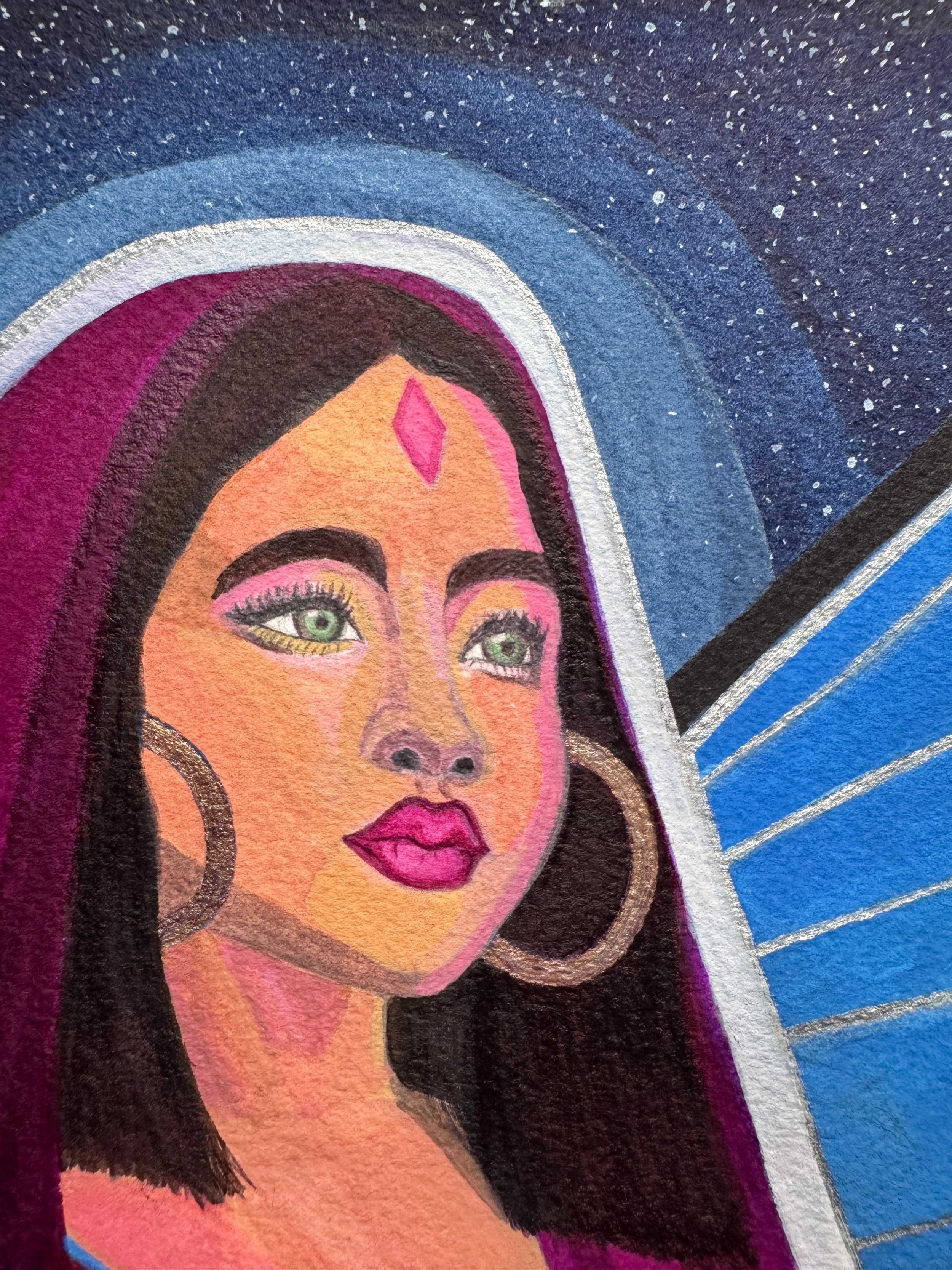 "Divine Feminine," 24 x 18, watercolor, gel pen and original watercolor collage on paper, 2026