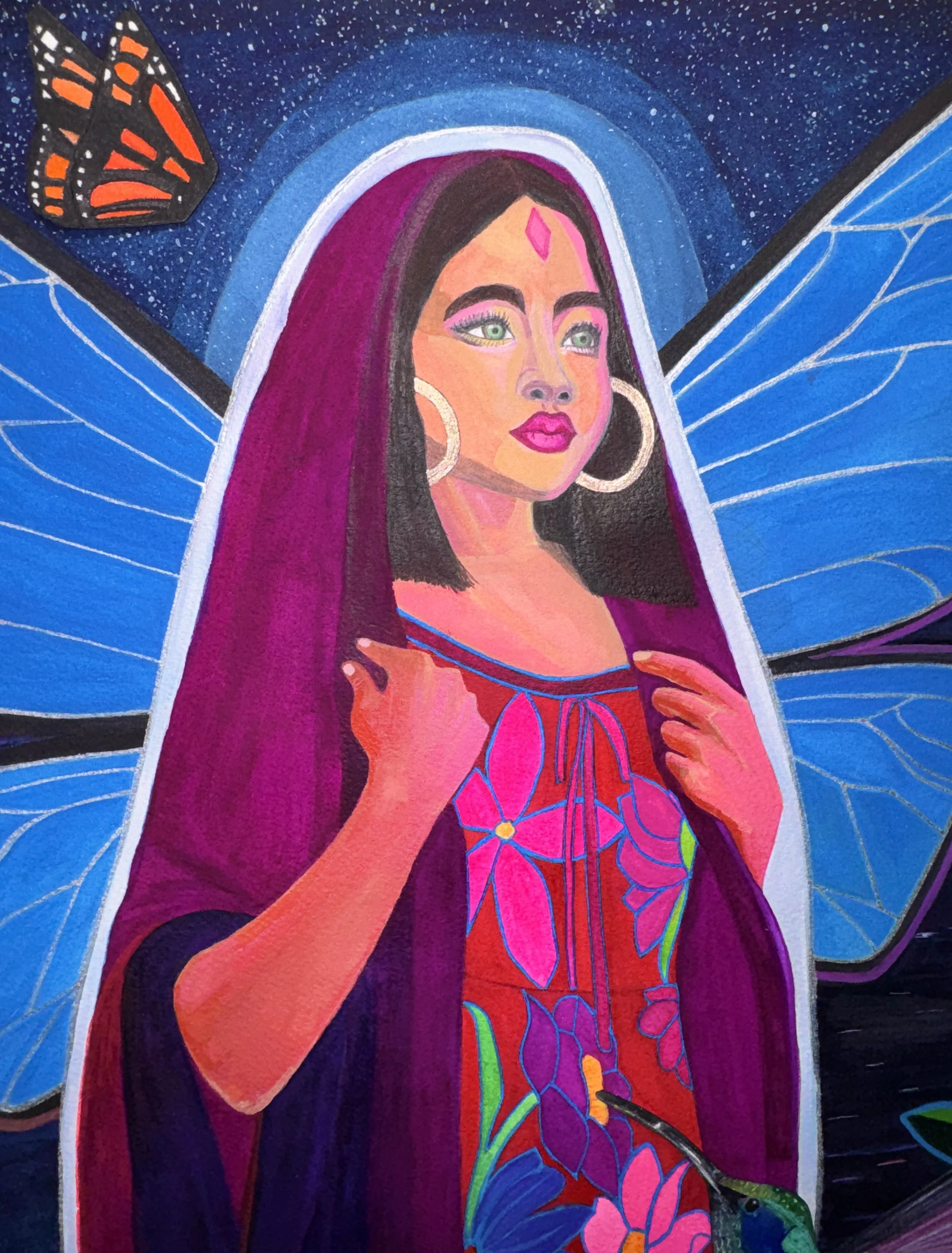"Divine Feminine," 24 x 18, watercolor, gel pen and original watercolor collage on paper, 2026