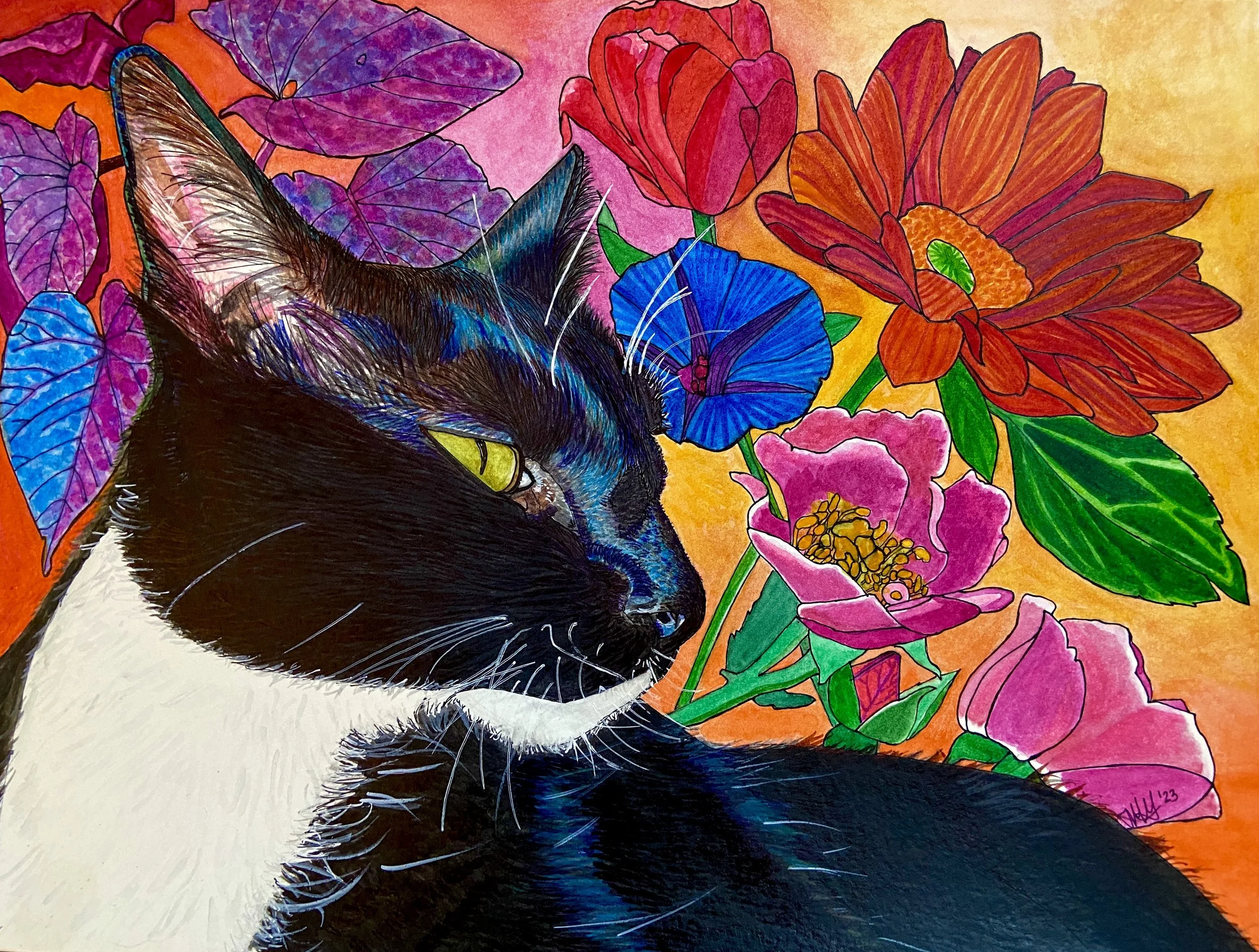 "La gata de mi corazón. Mi alma gemela", 9 x 12, watercolor on paper