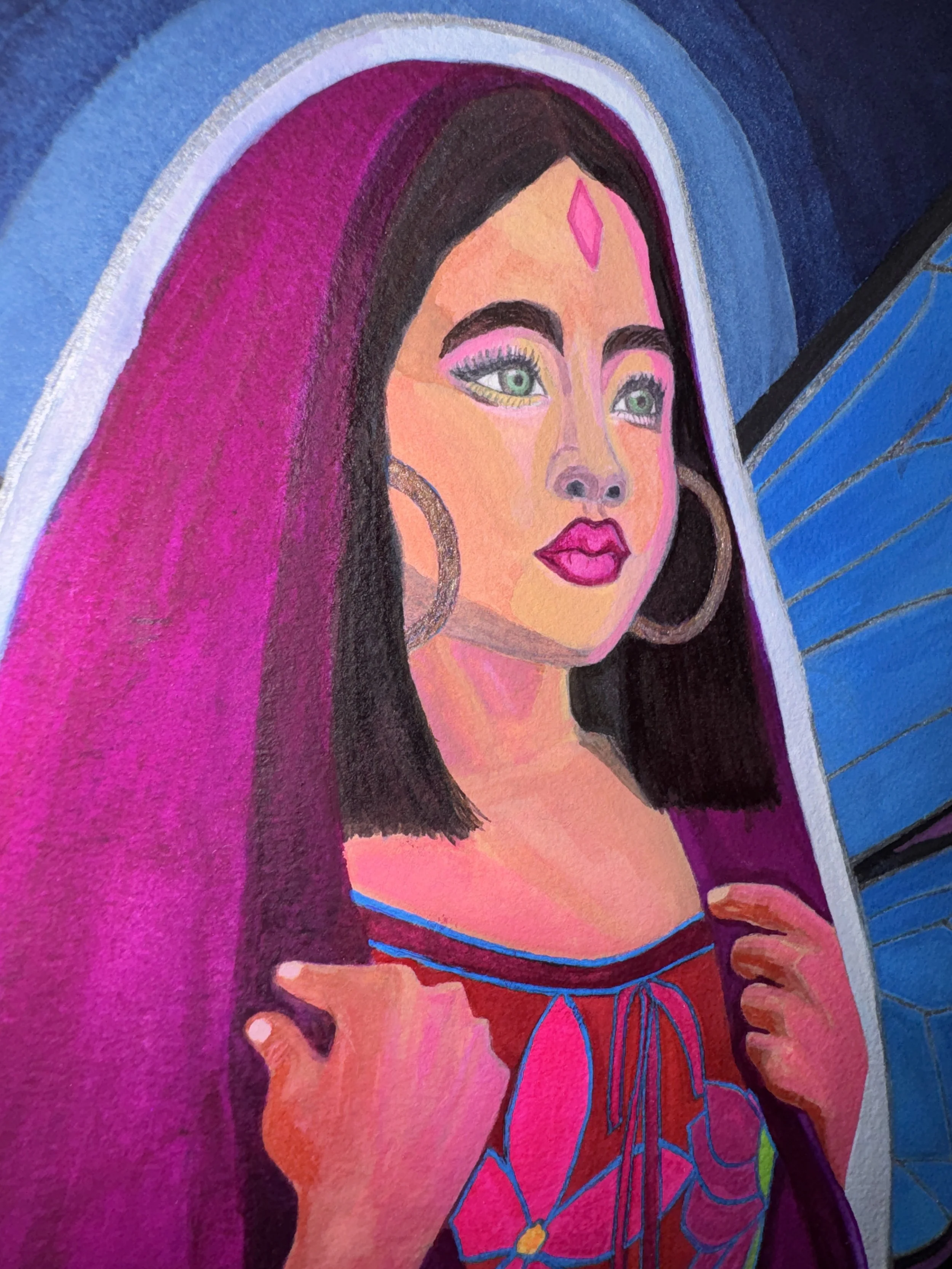 "Divine Feminine," 24 x 18, watercolor, gel pen and original watercolor collage on paper, 2026