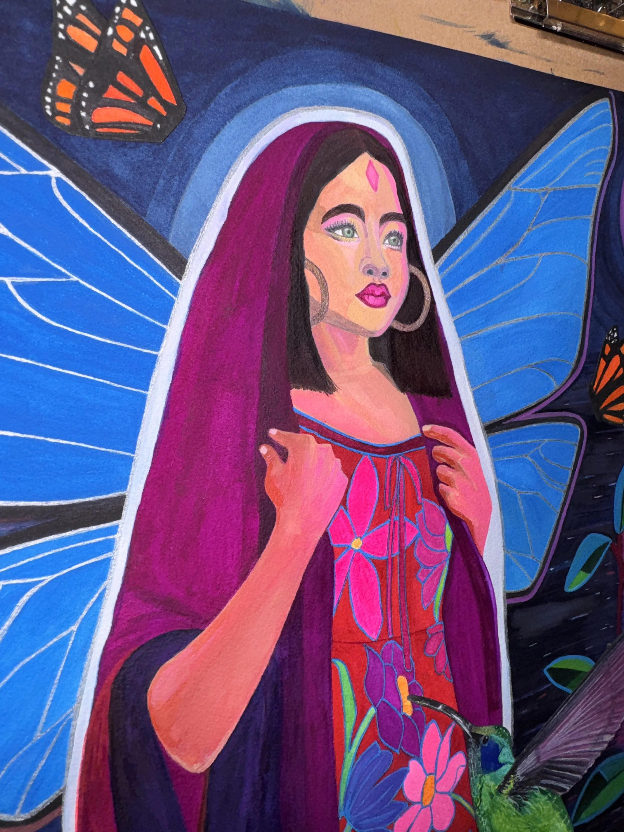 "Divine Feminine," 24 x 18, watercolor, gel pen and original watercolor collage on paper, 2026
