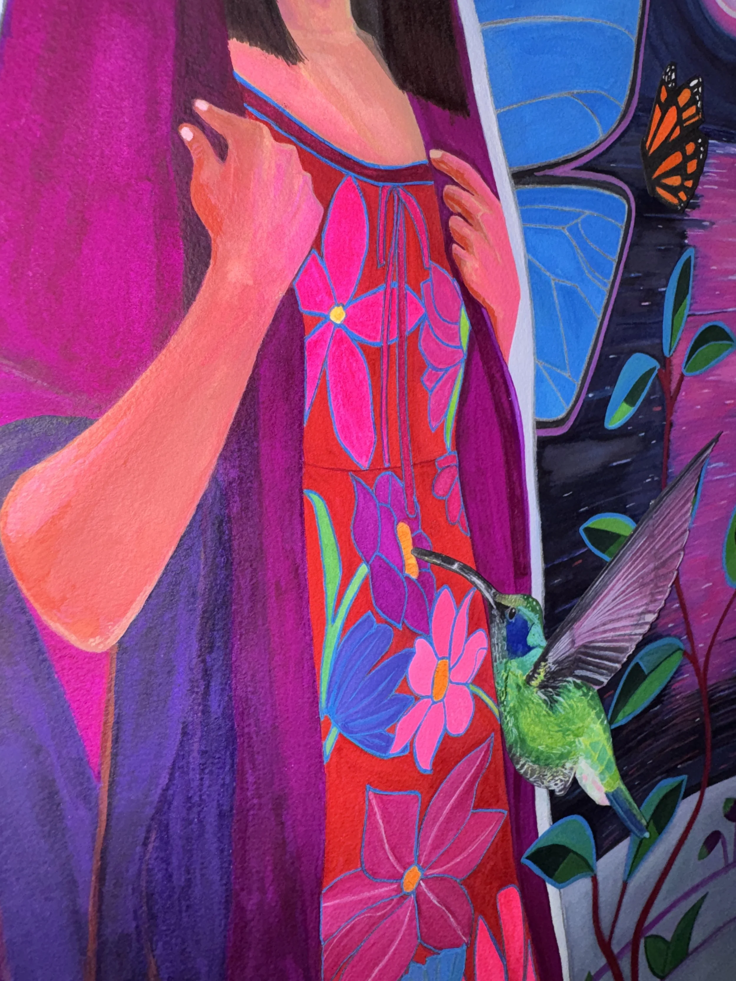 "Divine Feminine," 24 x 18, watercolor, gel pen and original watercolor collage on paper, 2026