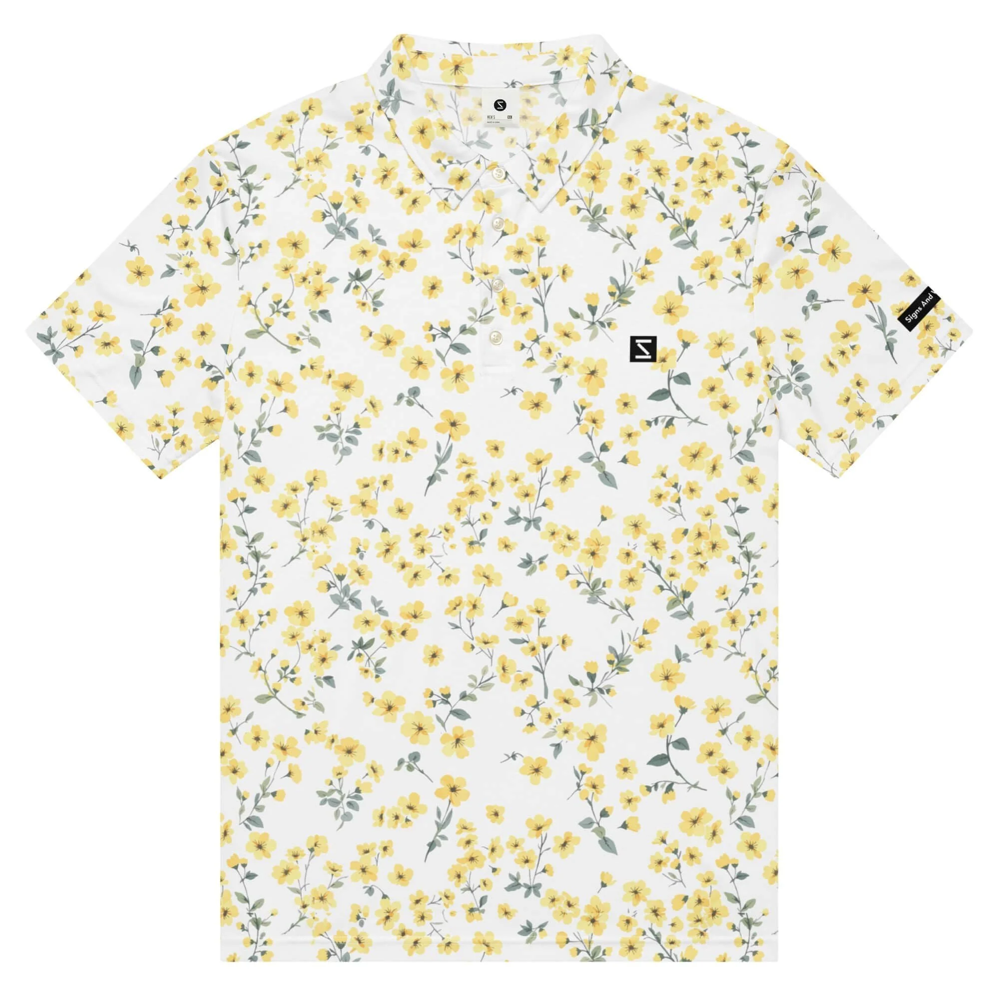 Men’s Slim Fit Yellow Flower - Golf Shirt (Runs Small)