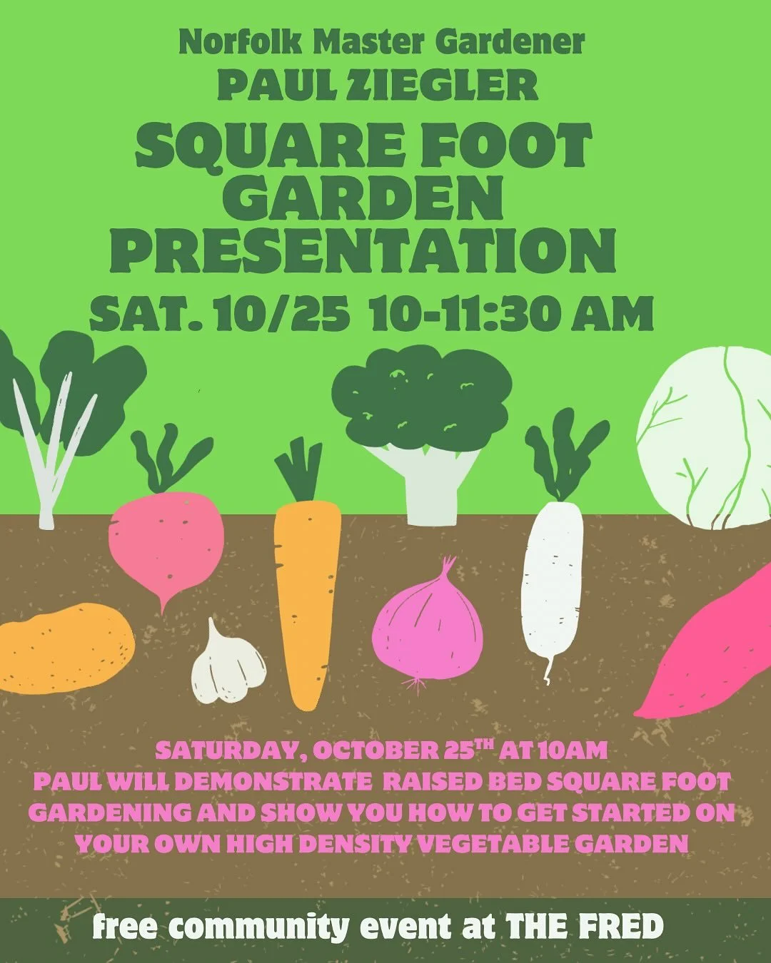 Join us this Saturday, October 25th at 10:00am for a free instructional presentation on Square Foot Gardening. @norfolkmstrgrdnrs Paul Ziegler will lead this program on Square Foot Garden fundamentals with classroom instruction and a &lsquo;walk and 