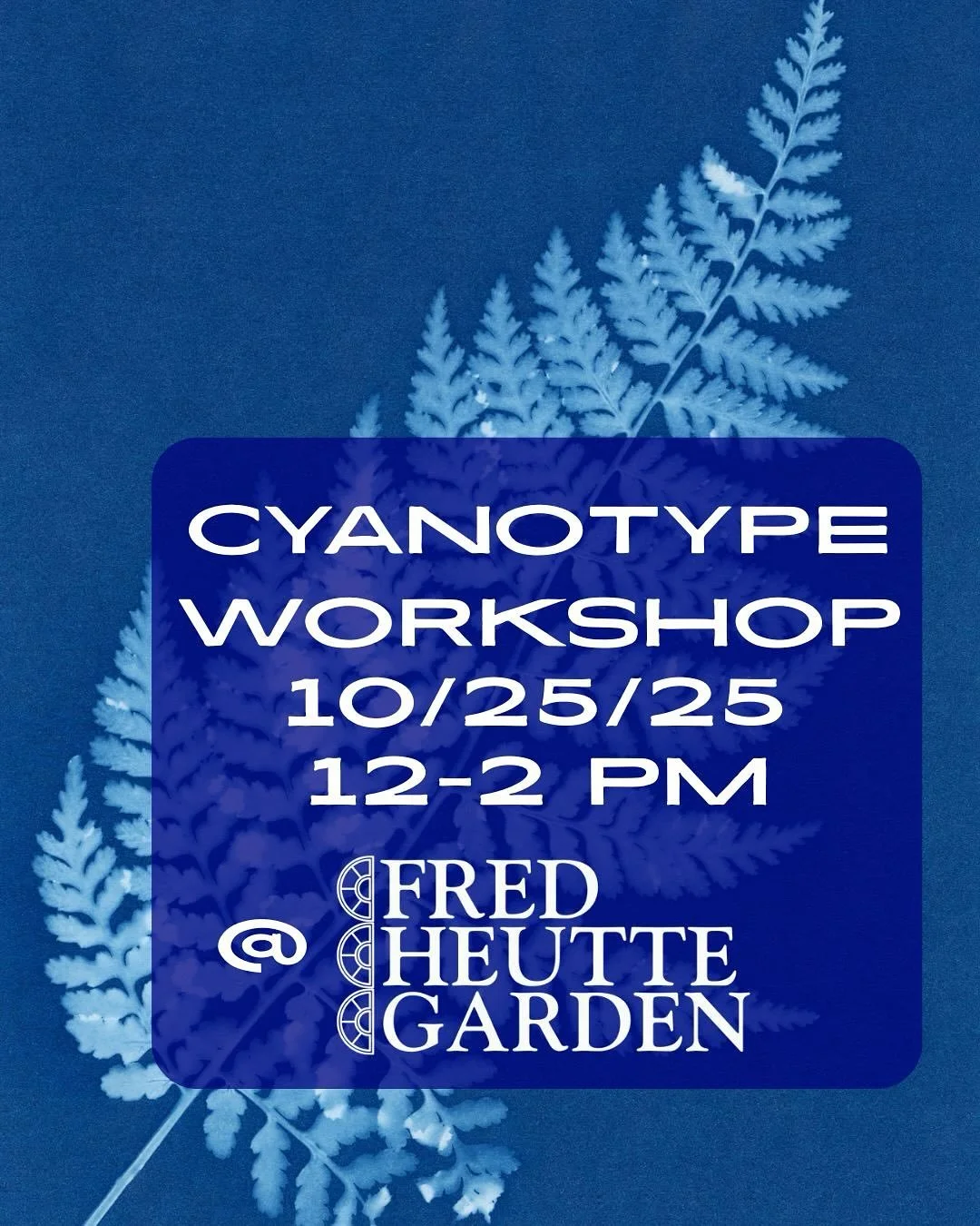 Join us Saturday from noon to two pm to learn how to make next level cyanotypes from garden materials and ephemera. Professional photographer Eleise Theuer will guide you through learning this process, and send you home with a materials list, a resou