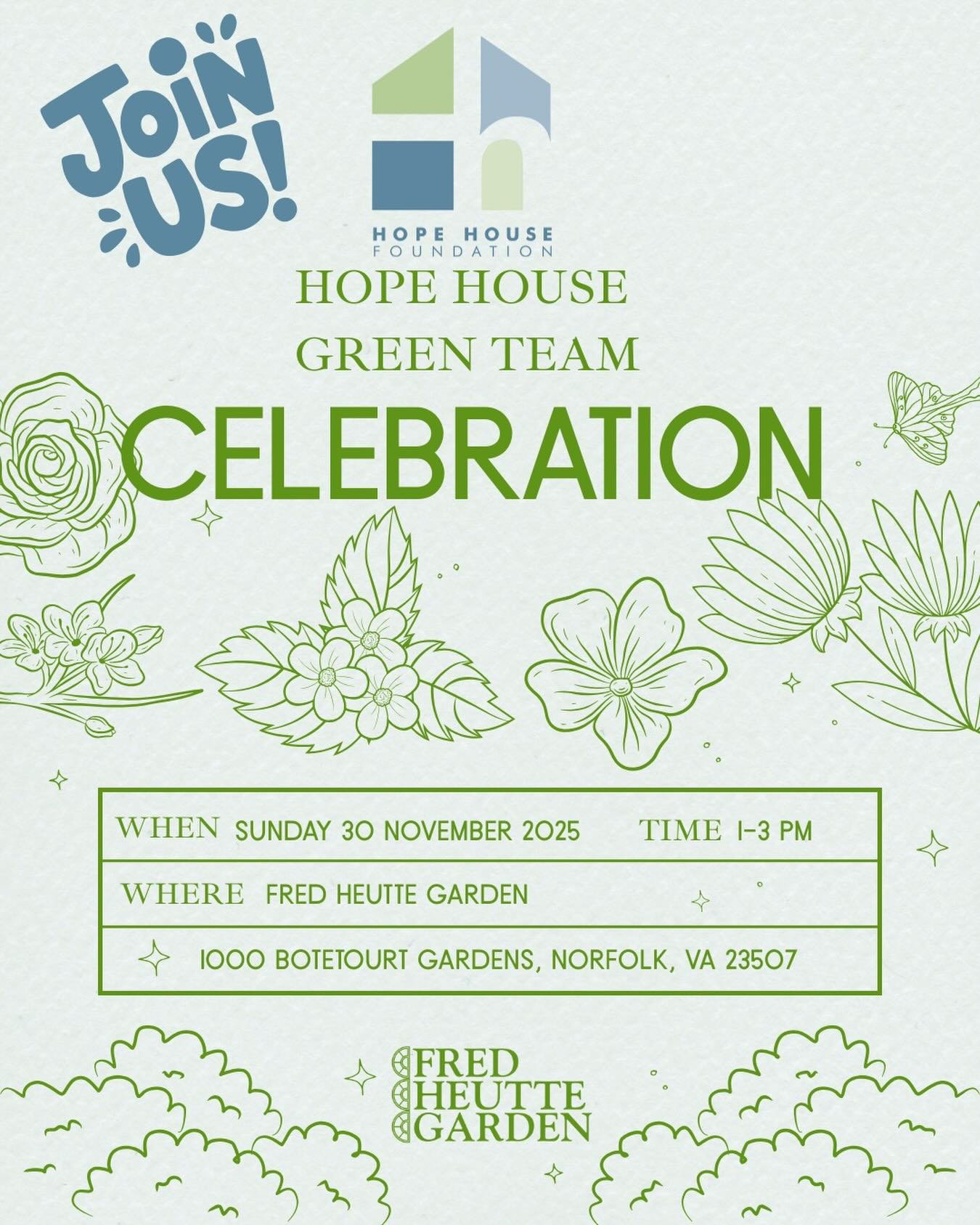 Join us and @hopehousefoundation Sunday the 30th for lunch and a celebration of their Green Team! RSVP to garden@fredheutte.com to save a spot. Hope House provides support to adults with intellectual or developmental disabilities exclusively in their