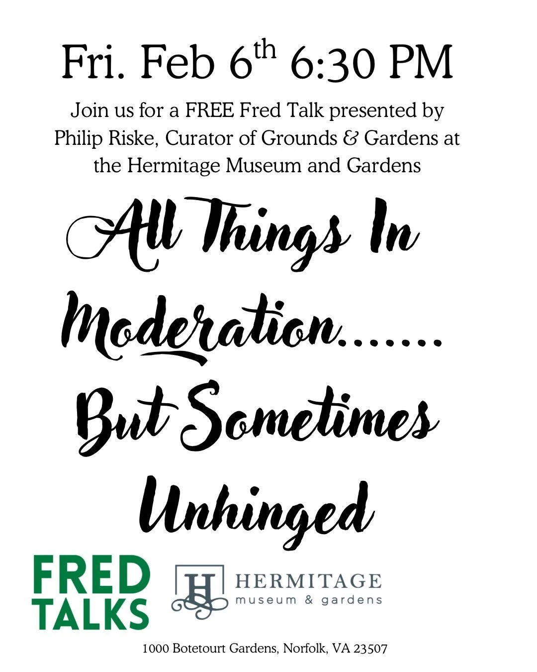 You won&rsquo;t want to miss this thought provoking conversation by Phillip Riske, curator of gardens and grounds @hermitagemuseumva . This free talk promises to shift some paradigms, and  expand your thinking about gardens and gardening. Join us on 