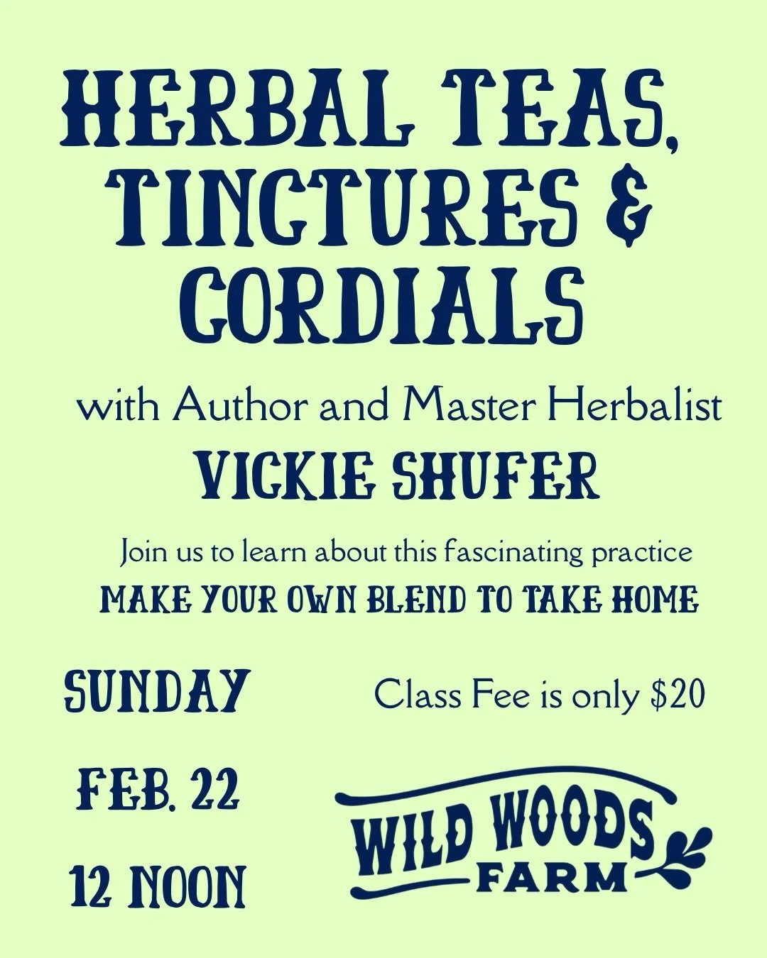 Join Master Herbalist and author Vickie Shufer to learn about herbal teas, tinctures and cordials and leave with your own blend. This fascinating workshop is February 22nd from 12:00-2:00 @fredheuttegarden . The class fee is only $20 and promises to 
