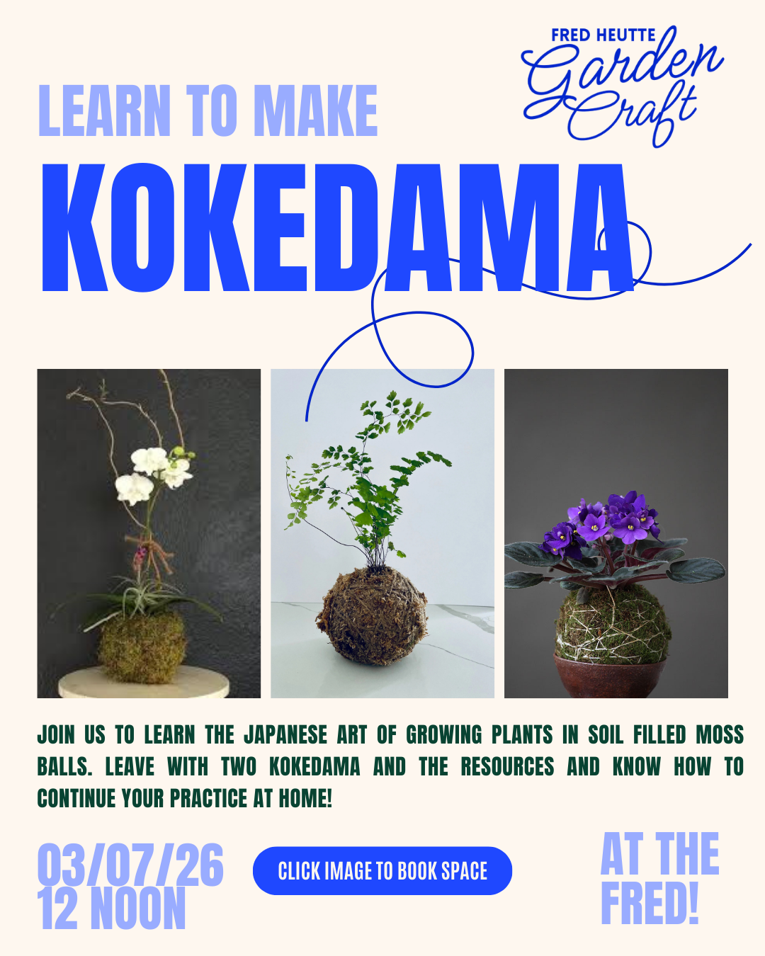 Step into the serene, tactile world of kokedama, the Japanese art of growing plants in hand-formed moss balls. In this immersive, hands-on craft class at Fred Heutte Garden, participants will learn the history, aesthetics, and practical techniques be