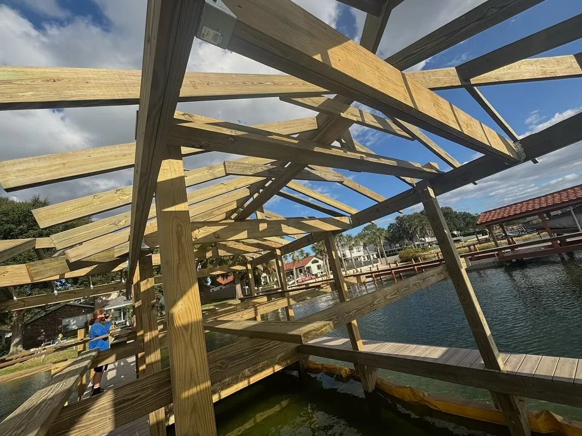 And we almost have a roof on this one! Stay tuned for more progress on our client Susan&rsquo;s boathouse. 🛠️🛥️ 

#progress #marinecontracting #lakeconway #yelporlando #orlandocontractor #orlandobusiness #workinprogress #dockbuilder
