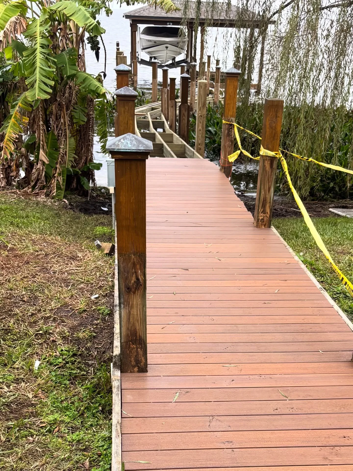 Decking is in progress 🚧 What kind of materials do we use? We use marine grade, pressure-treated yellow pine lumber for decking to ensure the durability of our structures that endure extreme weathering from waves, wind, rain, and sun. ☀️ #dockbuildi