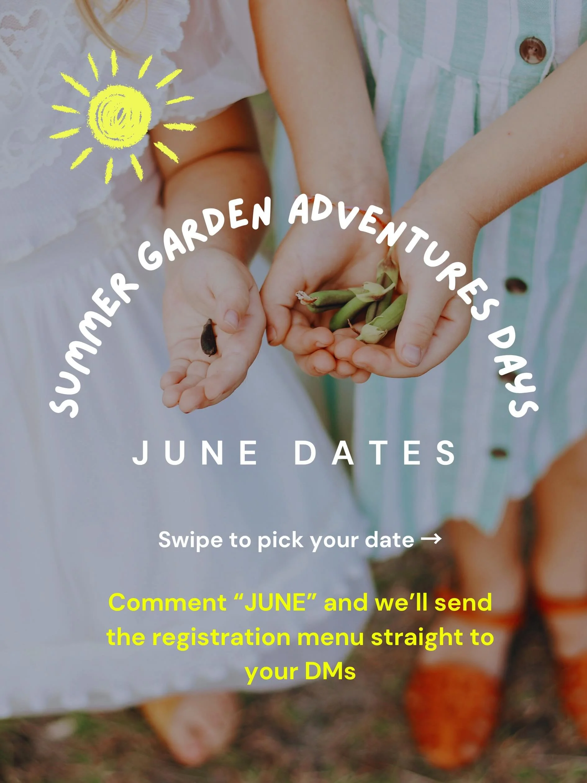 Comment JUNE and we&rsquo;ll send the registration menu.🌼 

Open Play got a summer glow-up&hellip;

We&rsquo;re rebranding &ldquo;open play&rdquo; to Garden Adventure Days because now each morning includes a theme, craft, garden play, and yes&hellip
