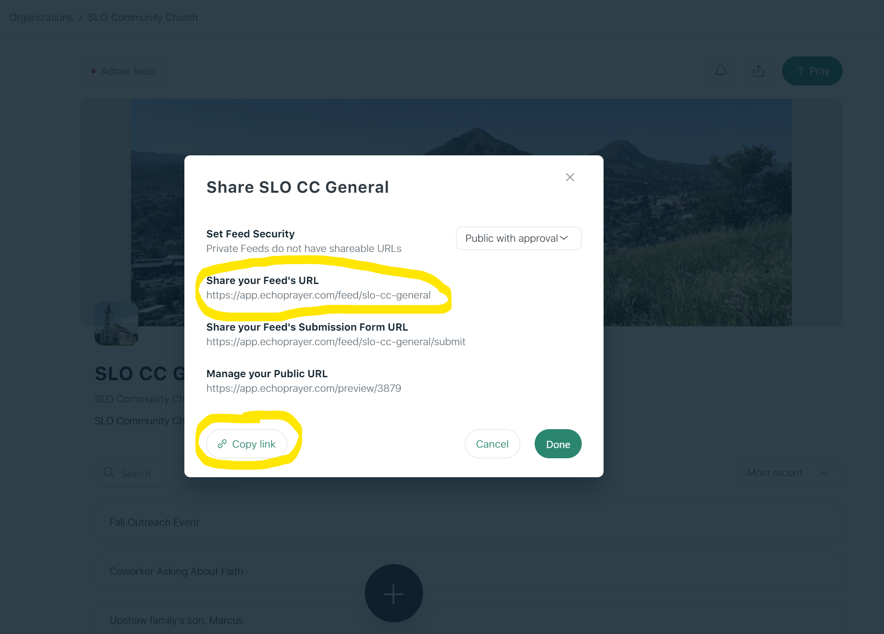 How to Manage your Public Feed URL — Echo Prayer