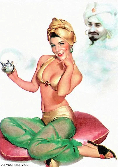 Sam's 38th Birthday Card - Genie In A Bottle Pin-Up Girl Gil Elvgren