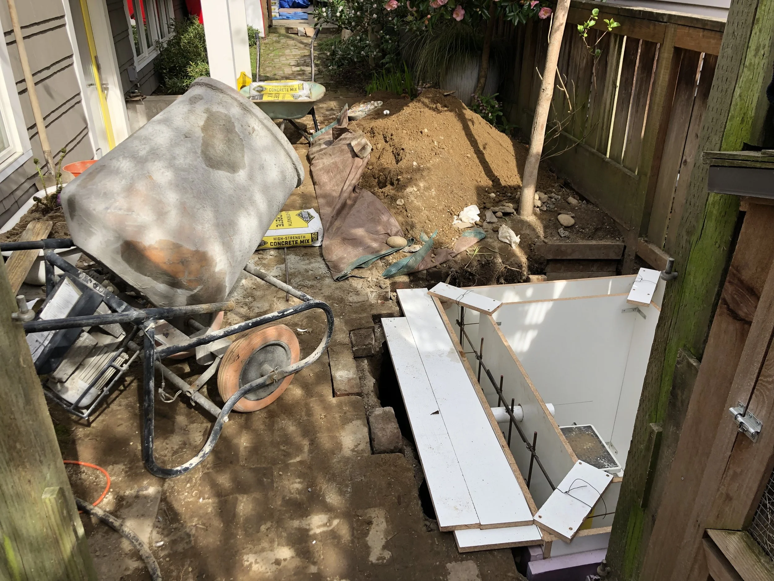 rented a concrete mixer for building the tub walls