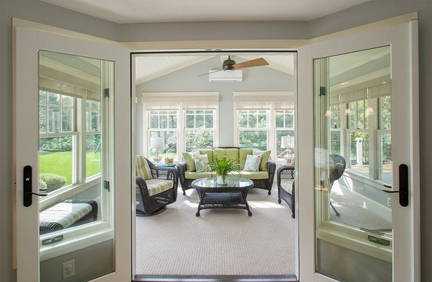 A perfect spot to relax in every season&mdash;designed for comfort, connection, and enjoying the outdoors year-round. 

#porchliving #outdoorliving #homeaddition [porch design, outdoor living space, home addition, year round porch, exterior design, h