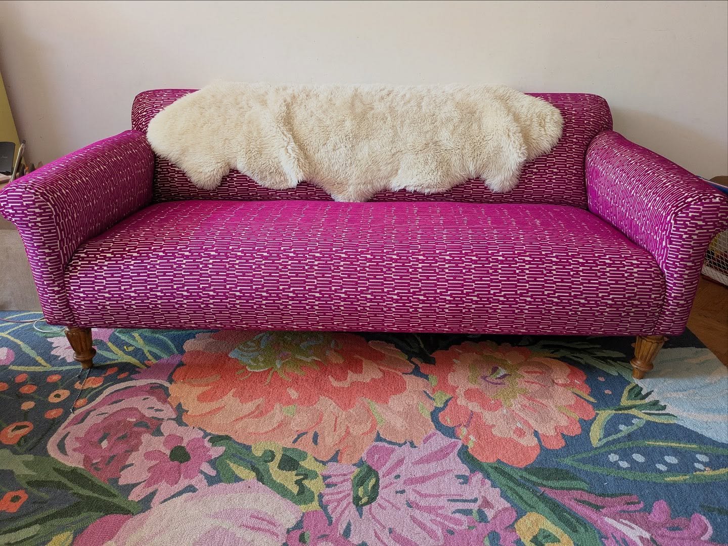 When a bold client says goodbye to beige, magic happens 💥✨ 

This once-neutral sofa is now a full-blown explosion of color, pattern, and texture - proof that bold choices make for unforgettable furniture. 

Fabric is @unitedfabrics 💜

#reupholstery