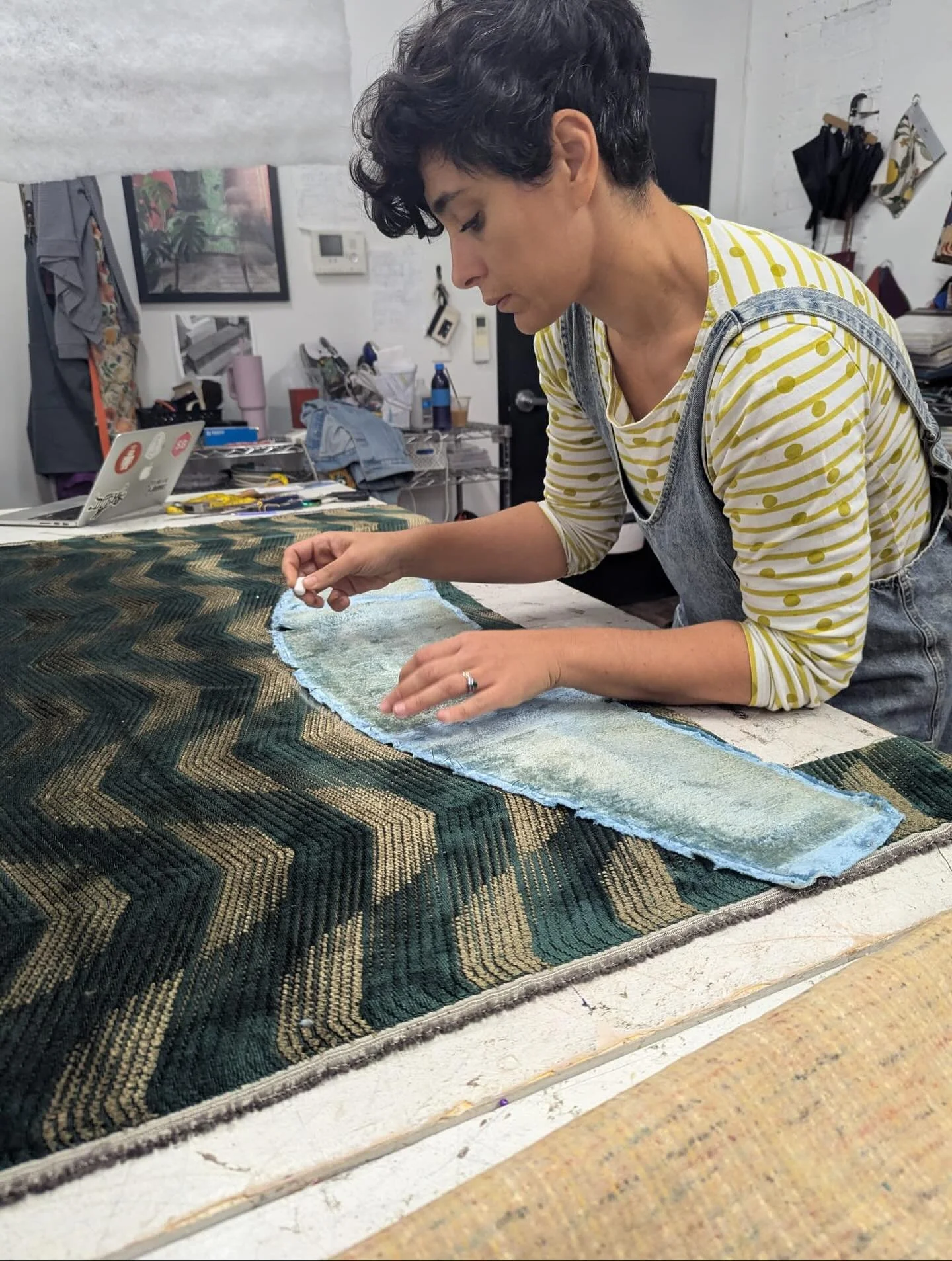 The process. Meticulous, meditative, often on the floor. 

Fabric is @pollacktextiles and color is dirty martini. 🍸 

#reupholstery #process #madeinnyc