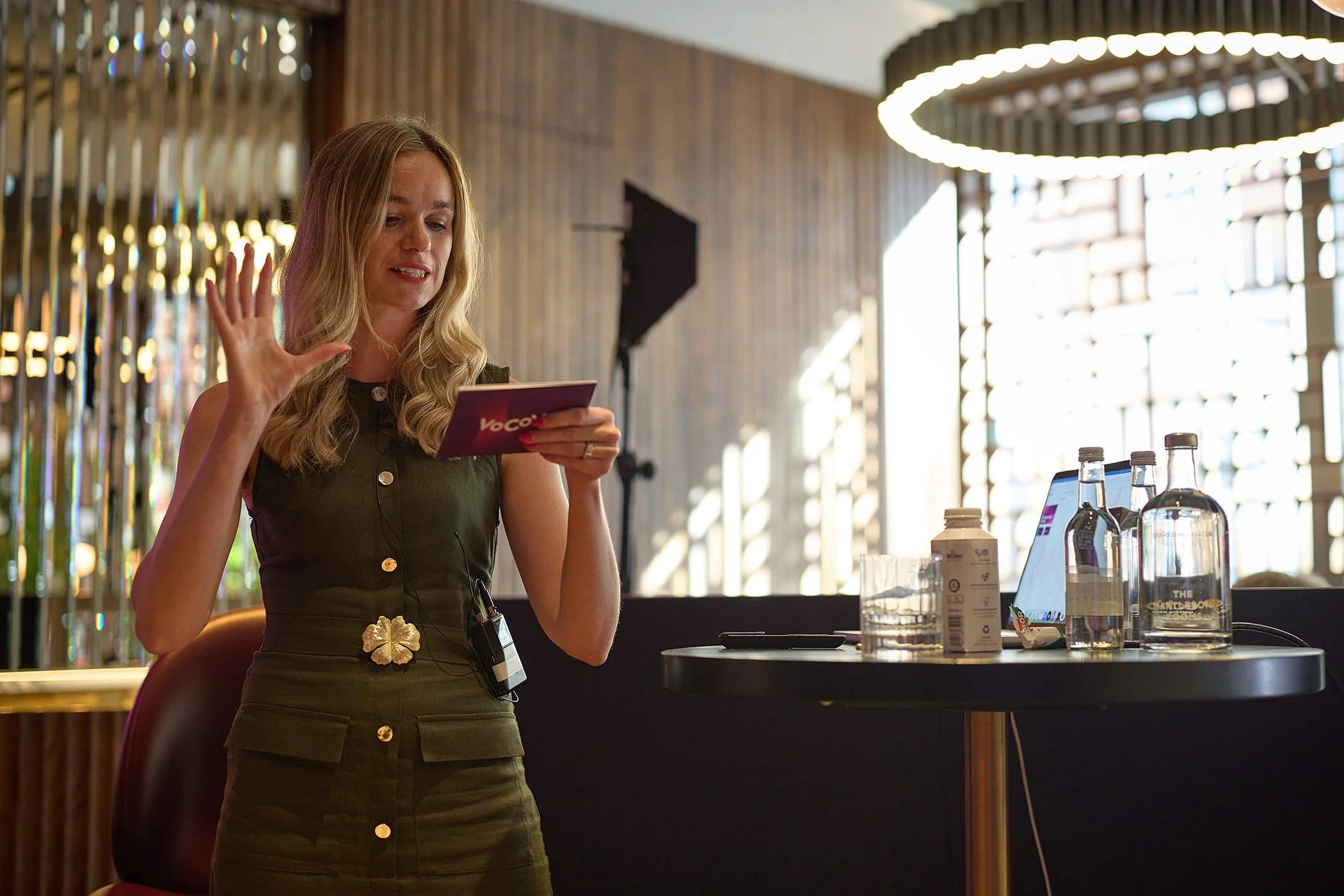 Keynote speaker presenting retail communication solutions at a VoCoVo London event, captured by commercial photographer Matt Ankers Studio for tech branding.