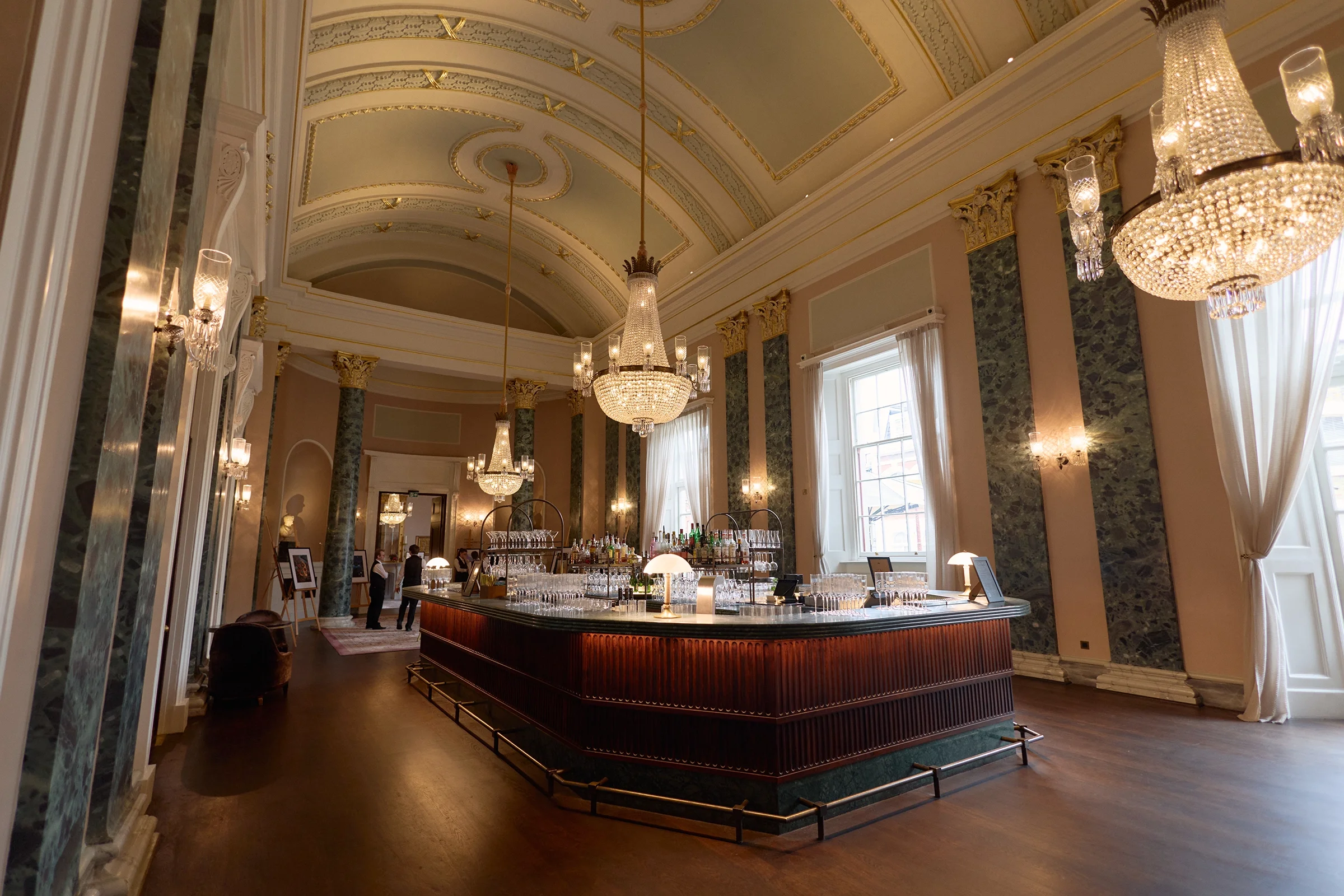 Grand interior of a Cathay London corporate event with champagne bar