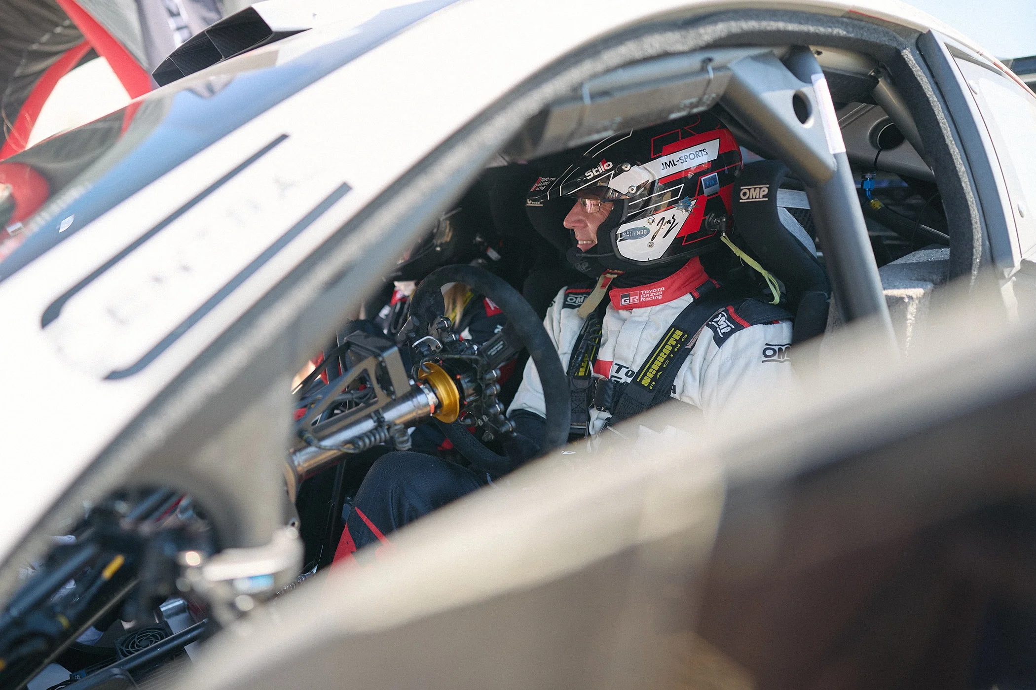 Toyota rally car with the driver in the cockpit preparing to start a time trial at the 2026 Goodwood Festival of Speed.