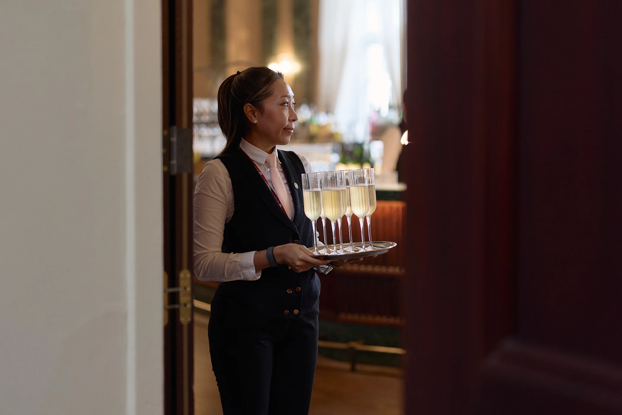 Cathay London luxury event photography with champagne reception