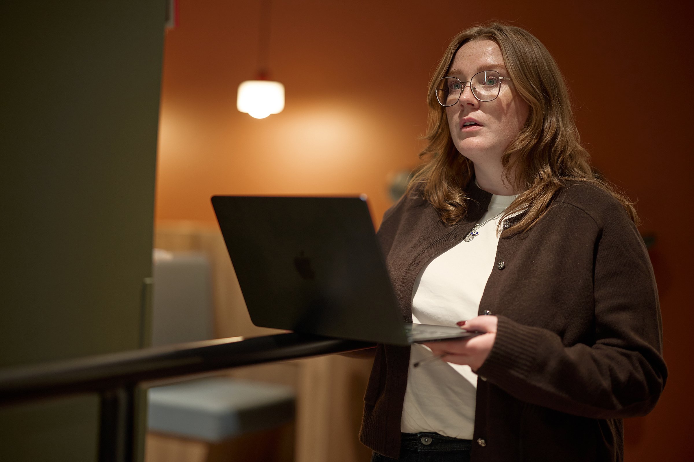 Operations Lead Grace Lyle-Condon of &above delivering an internal keynote in London, captured by authentic brand photographer Matt Ankers Studio.