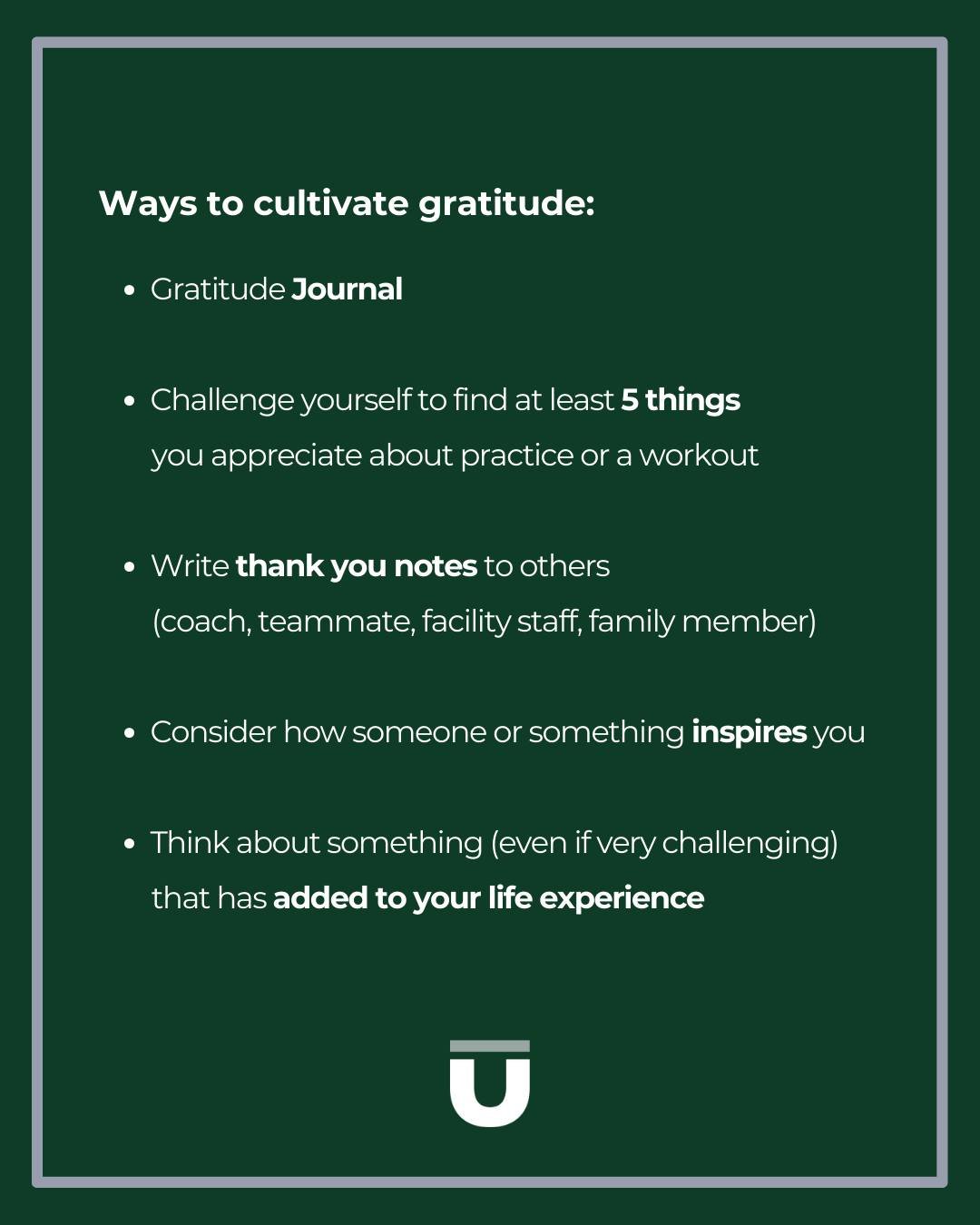 Reminders and practical steps to practice gratitude are always helpful. Here are some ways that you can cultivate a grateful mindset for yourself, your family, and your team. ✍️

#endūrementality #gratitude #athletementalhealth
