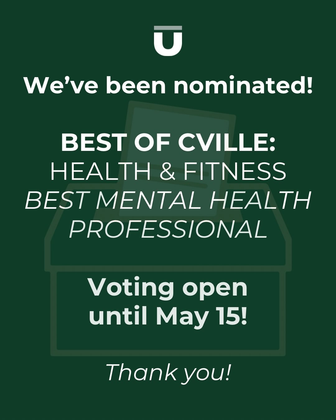 We&rsquo;ve been nominated! 🎉 We are so thankful for all the individuals, coaches, and teams who have trusted us to guide in their mental fitness journey. Vote for us under the Health and Fitness category for Best Mental Health Provider at the link 