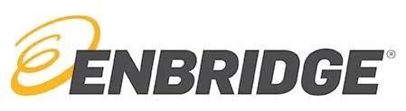 Enbridge logo with black text and a yellow swirl design