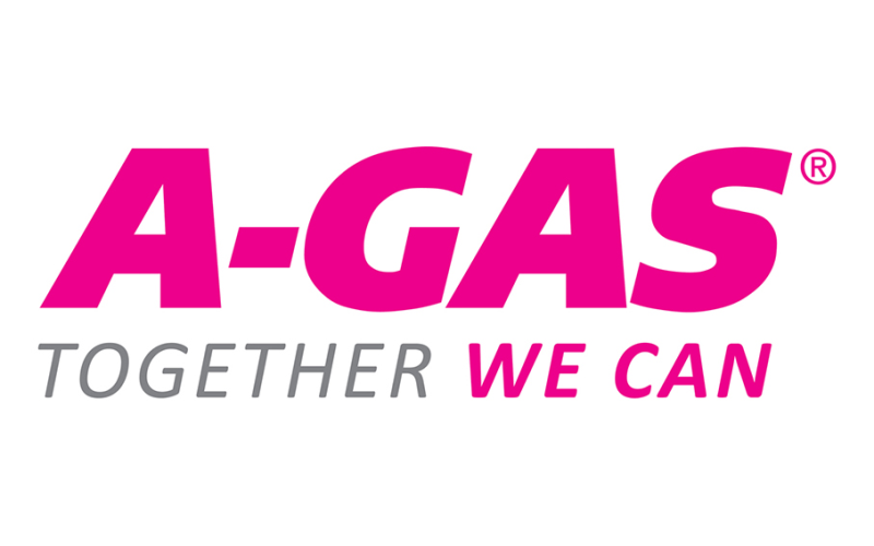 Logo for A-GAS with the slogan 'Together We Can' in pink and gray text.
