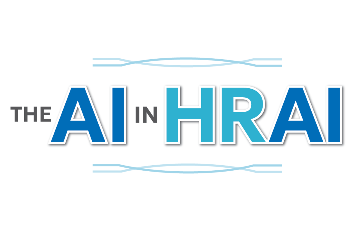 Text logo reading 'The AI in HRAI' with stylized lines above and below the text, in shades of blue and gray.