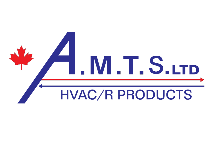 Company logo for A.M.T.S. Ltd. HVAC/R Products, with a red maple leaf on the left and the text in blue, including a large stylized 'A' and a red arrow-line underneath.