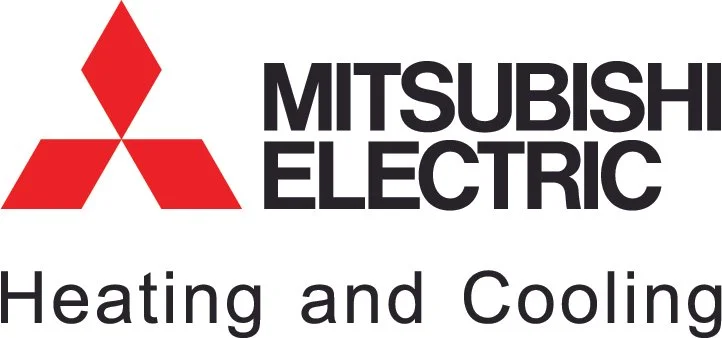 Mitsubishi Electric logo with red three-diamond symbol and black text, and the words 'Heating and Cooling' underneath.