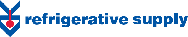 A logo with a blue arrow pointing downward, containing a red thermometer inside, next to the words 'refrigerative supply' in blue text.