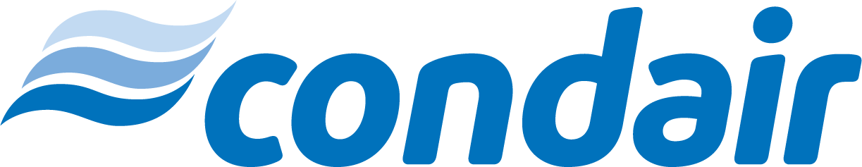 Condair logo with blue wavy lines and the word 'condair' in blue text.