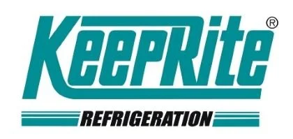 KeepRite Refrigeration logo with teal and black text and horizontal lines